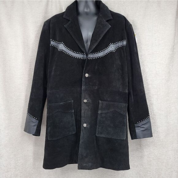 3B West Men's Black Suede and Leather Jacket with Studded Details Western - Picture 3 of 14